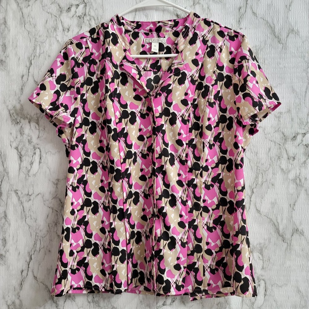 Dana Buchman Short Sleeve Button Down Top Size M